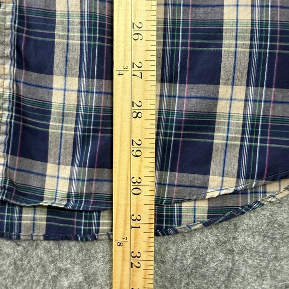 Ely Cattleman Mens XL Plaid Snap Front Long Sleeve Western Shirt Blue Tan Green - Picture 4 of 13